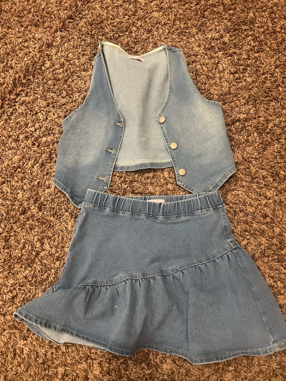YMI Denim Blue Girls Vest and Skirt Set
